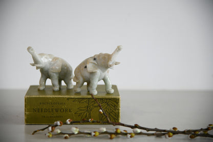 Pair Polished Stone Elephants