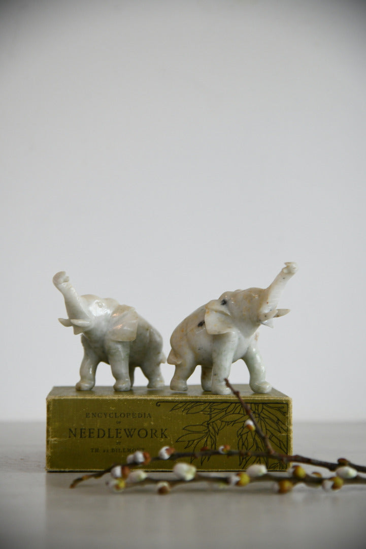 Pair Polished Stone Elephants