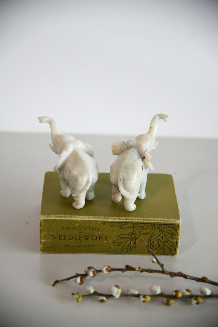 Pair Polished Stone Elephants