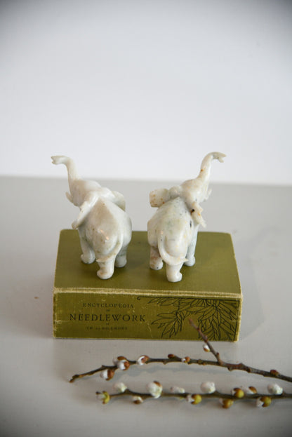 Pair Polished Stone Elephants