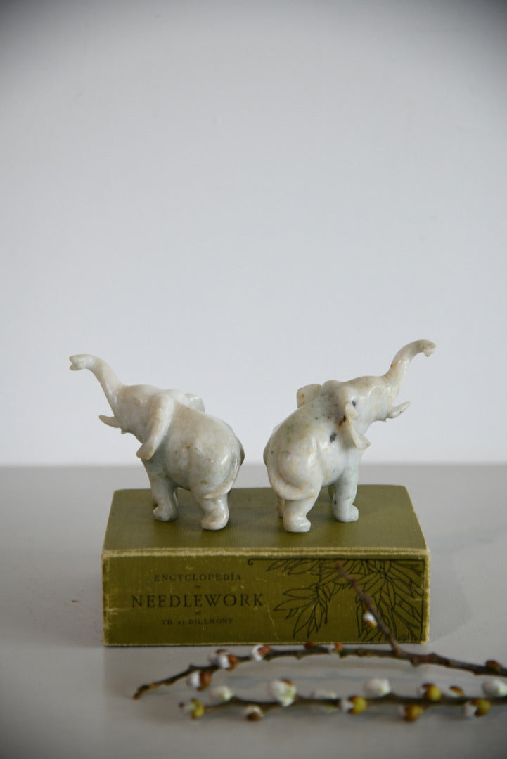 Pair Polished Stone Elephants