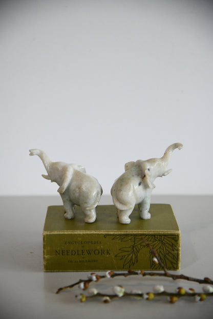 Pair Polished Stone Elephants