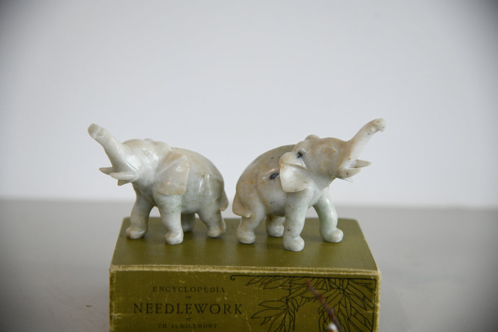Pair Polished Stone Elephants