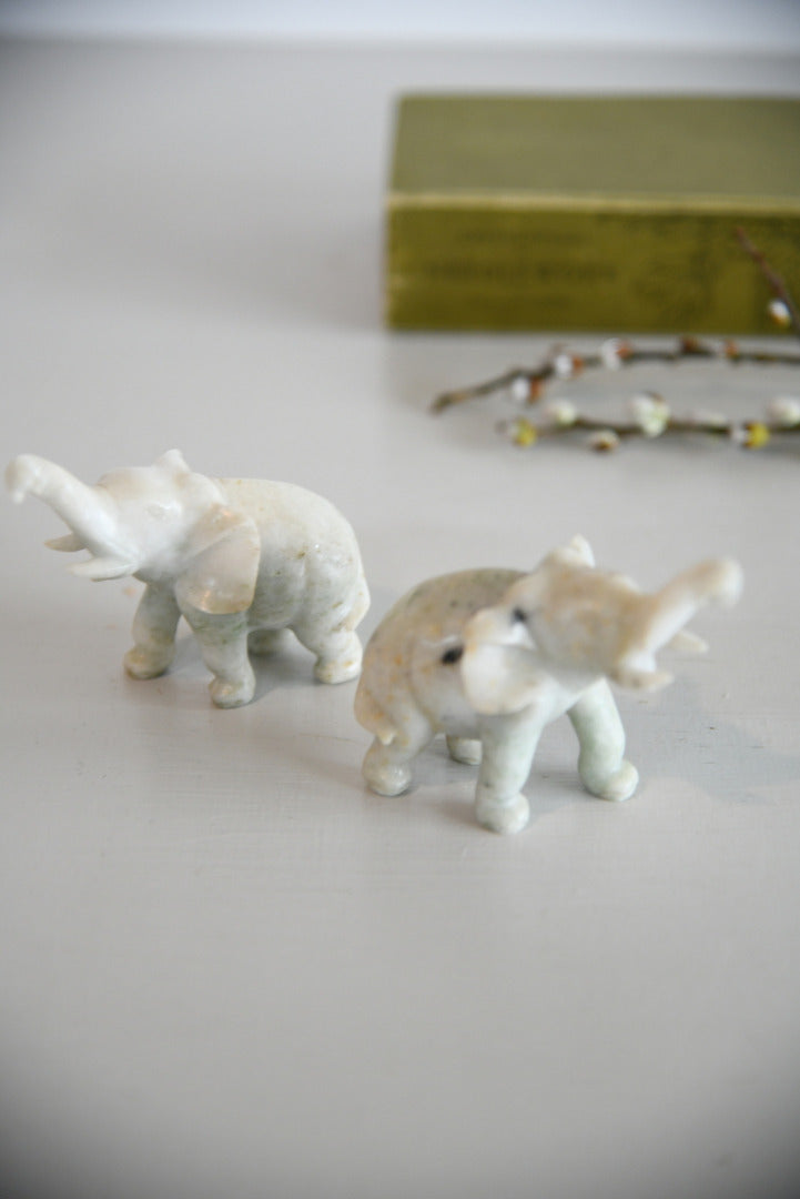 Pair Polished Stone Elephants