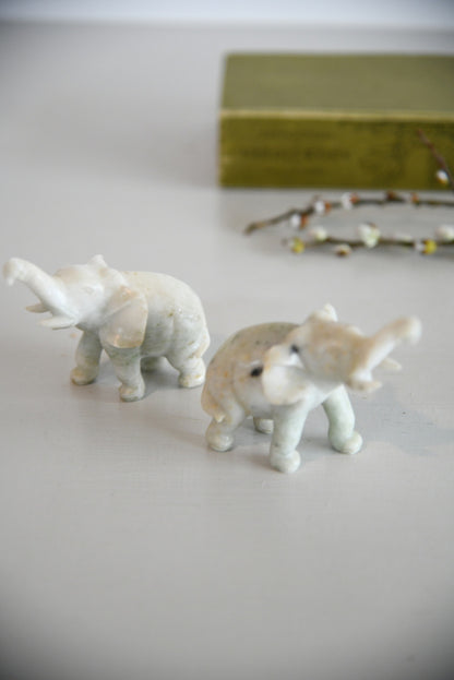 Pair Polished Stone Elephants