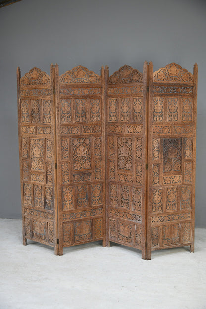 Carved Teak Indian Folding Screen