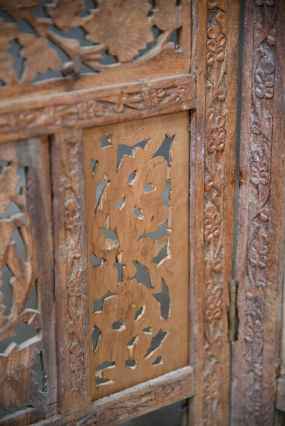 Carved Teak Indian Folding Screen