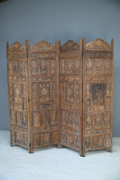 Carved Teak Indian Folding Screen