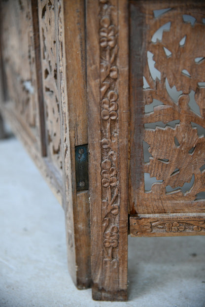 Carved Teak Indian Folding Screen