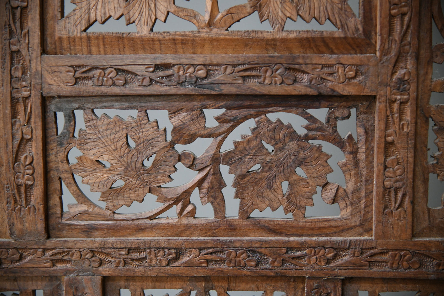 Carved Teak Indian Folding Screen