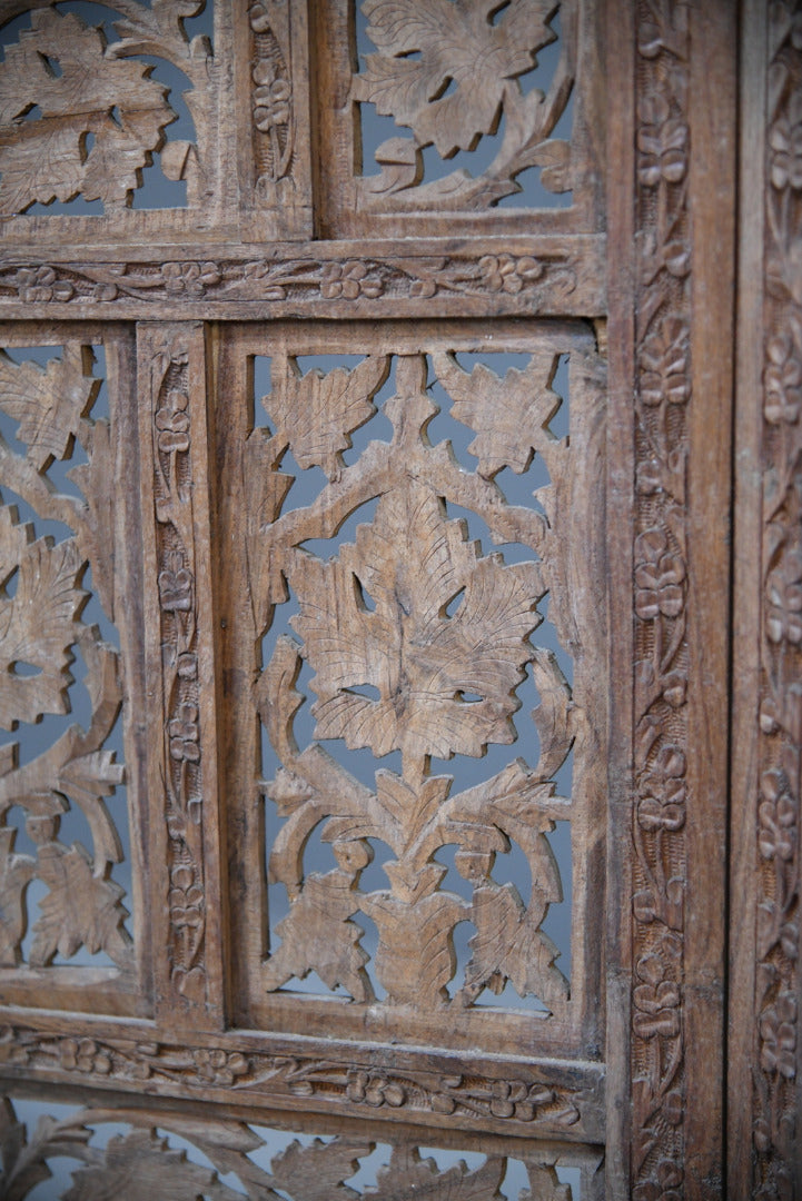 Carved Teak Indian Folding Screen