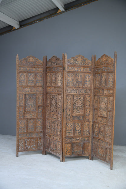 Carved Teak Indian Folding Screen