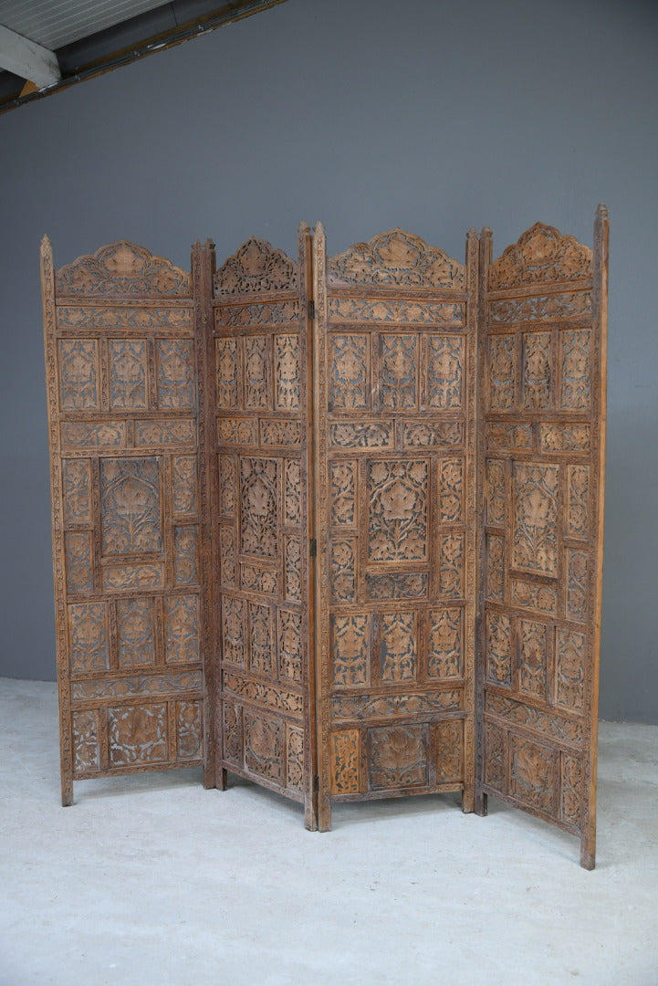 Carved Teak Indian Folding Screen