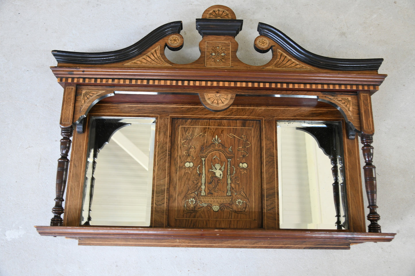 Victorian Inlaid Rosewood Overmantle Mirror Shelf