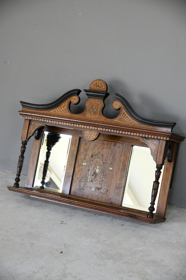 Victorian Inlaid Rosewood Overmantle Mirror Shelf