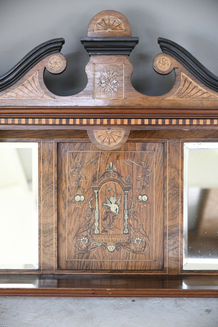 Victorian Inlaid Rosewood Overmantle Mirror Shelf