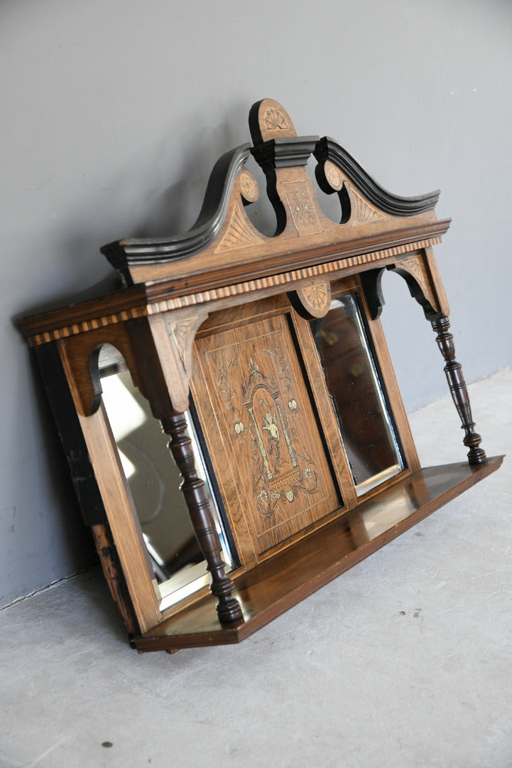 Victorian Inlaid Rosewood Overmantle Mirror Shelf