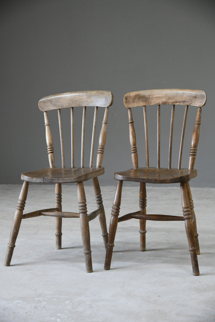 Pair Elm Stick Back Kitchen Chairs