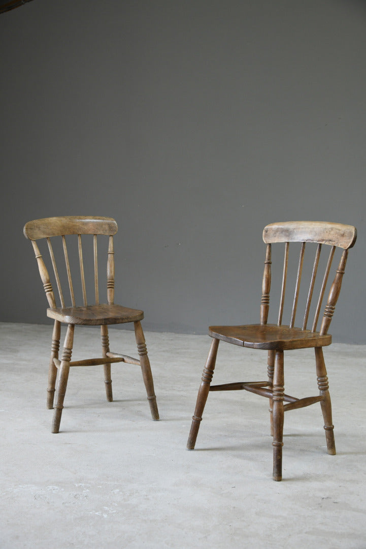 Pair Elm Stick Back Kitchen Chairs