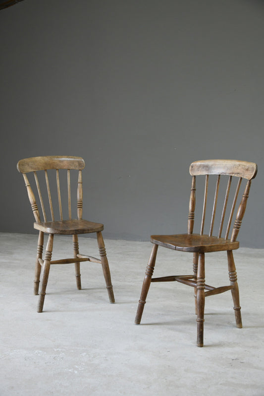 Pair Elm Stick Back Kitchen Chairs