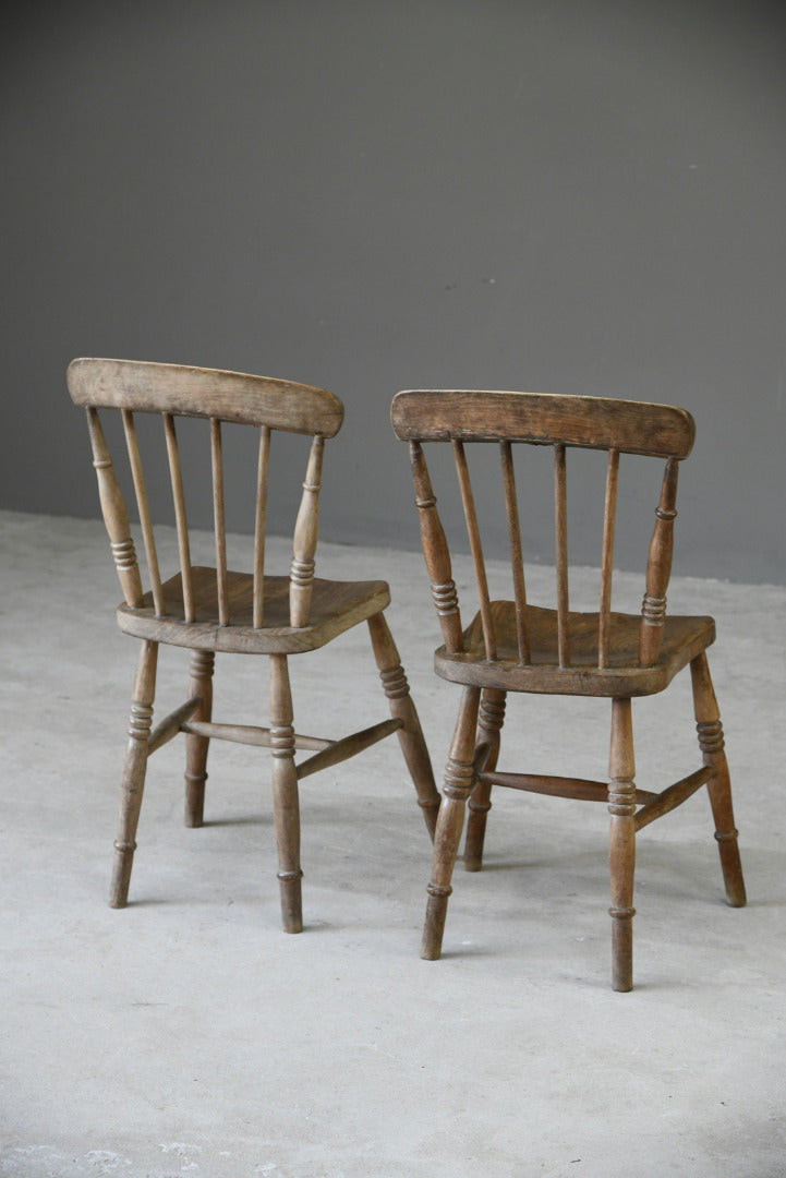 Pair Elm Stick Back Kitchen Chairs