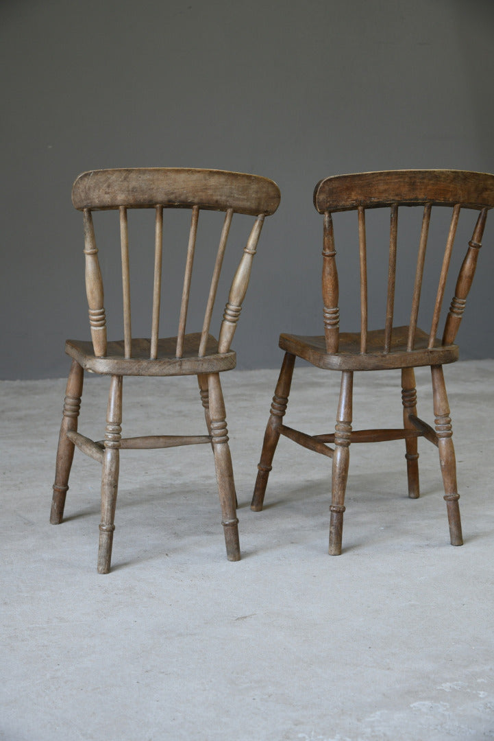 Pair Elm Stick Back Kitchen Chairs