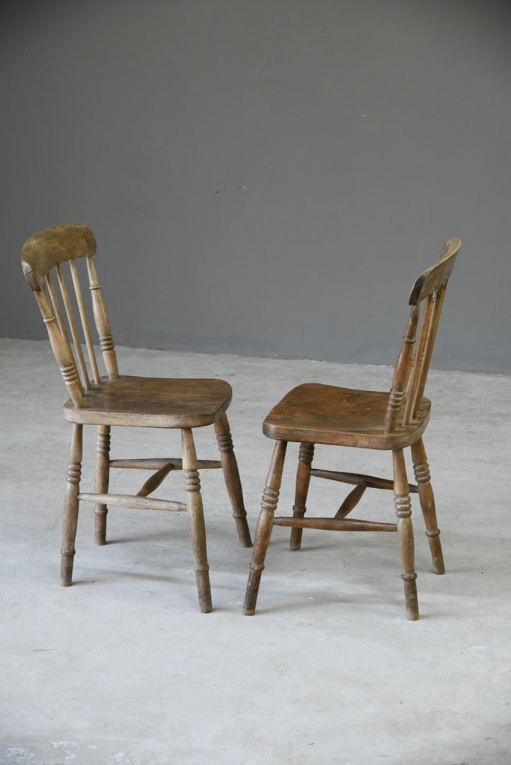 Pair Elm Stick Back Kitchen Chairs