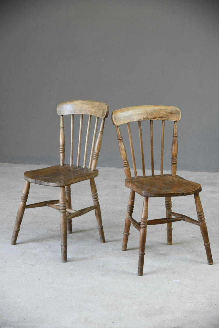 Pair Elm Stick Back Kitchen Chairs