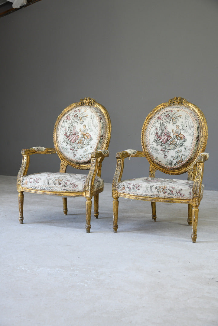 Pair French Gilt Gesso Armchairs