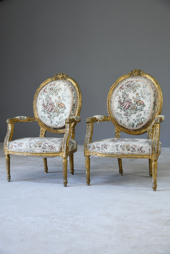 Pair French Gilt Gesso Armchairs