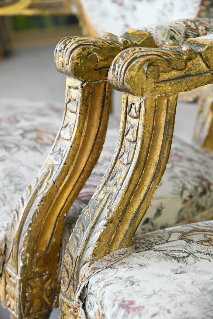 Pair French Gilt Gesso Armchairs