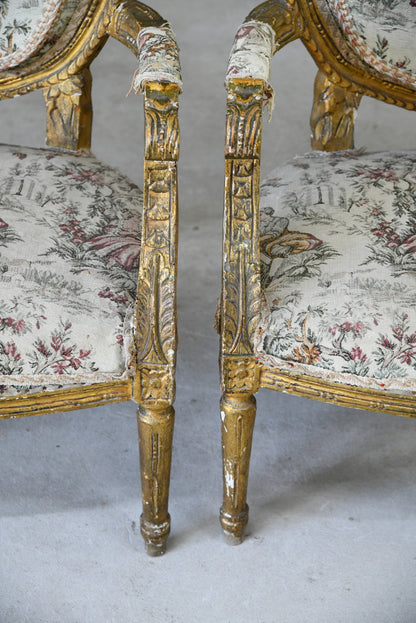 Pair French Gilt Gesso Armchairs