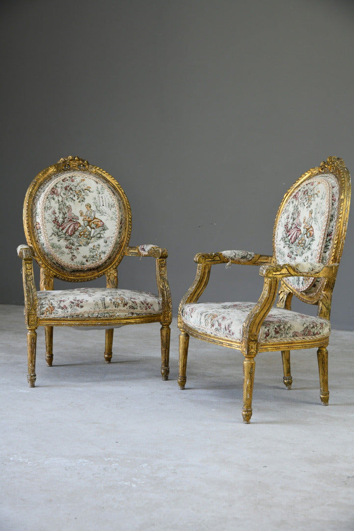 Pair French Gilt Gesso Armchairs