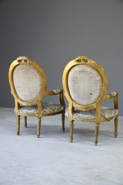 Pair French Gilt Gesso Armchairs