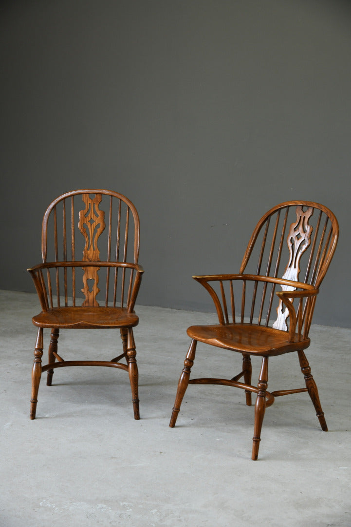 Pair Windsor Armchairs Antique Style Country Kitchen Rustic English