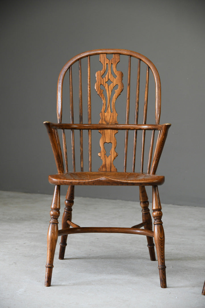 Pair Windsor Armchairs Antique Style Country Kitchen Rustic English