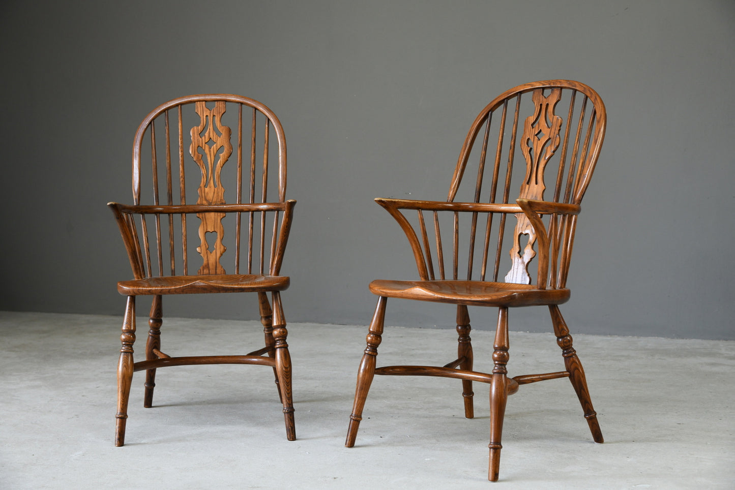 Pair Windsor Armchairs Antique Style Country Kitchen Rustic English