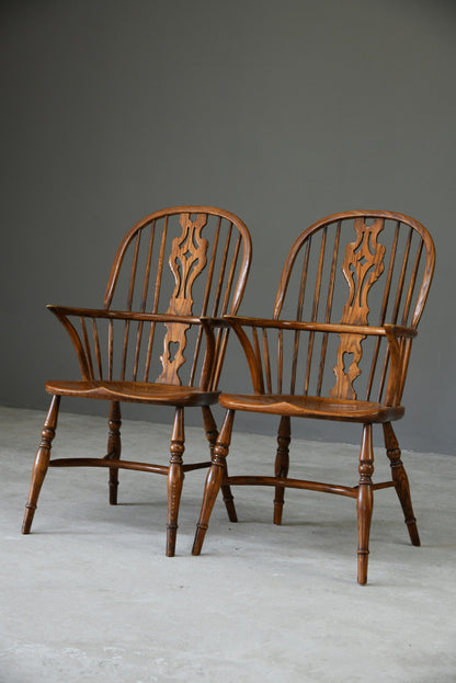 Pair Windsor Armchairs Antique Style Country Kitchen Rustic English