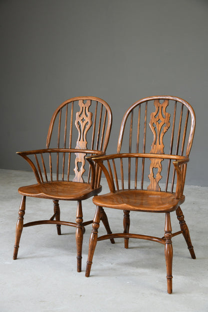 Pair Windsor Armchairs Antique Style Country Kitchen Rustic English