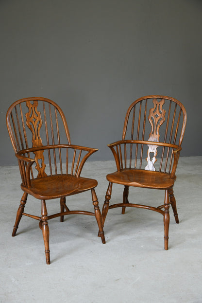 Pair Windsor Armchairs Antique Style Country Kitchen Rustic English