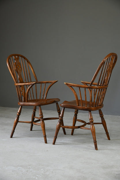 Pair Windsor Armchairs Antique Style Country Kitchen Rustic English