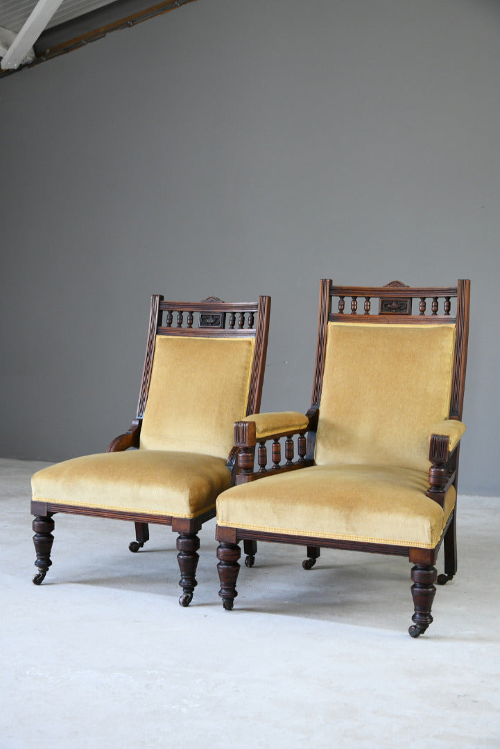 Pair Victorian Walnut Armchairs