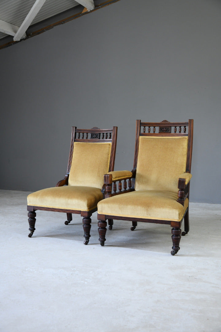 Pair Victorian Walnut Armchairs