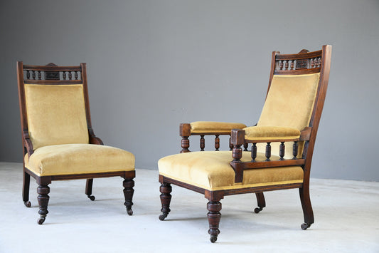 Pair Victorian Walnut Armchairs