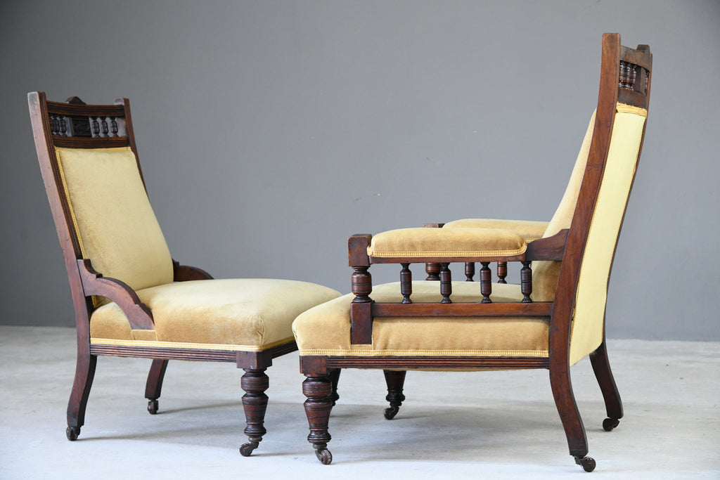 Pair Victorian Walnut Armchairs