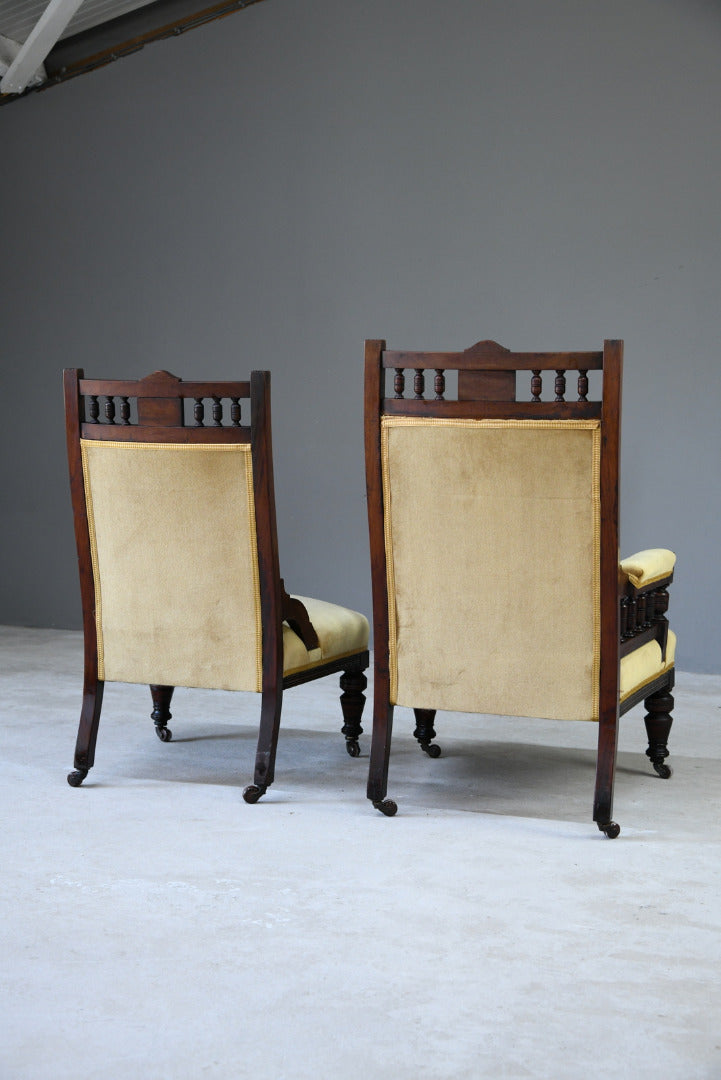 Pair Victorian Walnut Armchairs