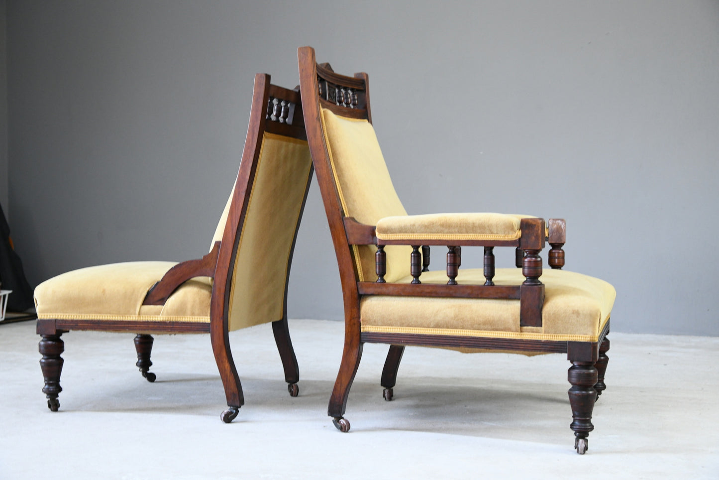 Pair Victorian Walnut Armchairs