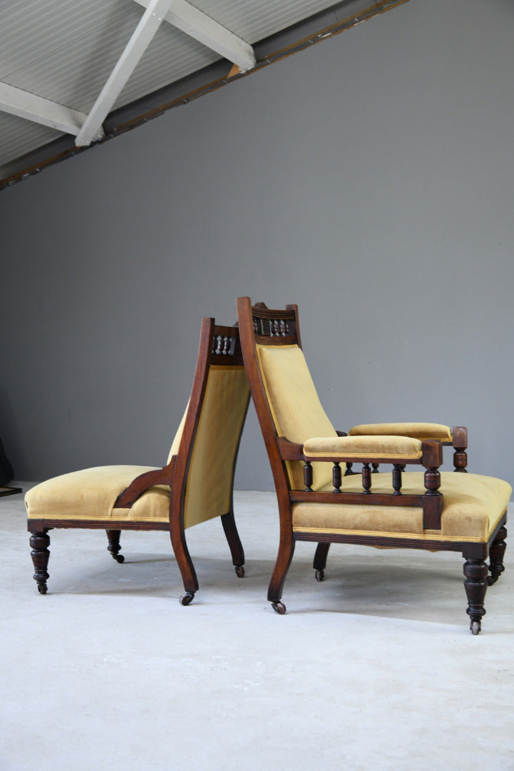 Pair Victorian Walnut Armchairs