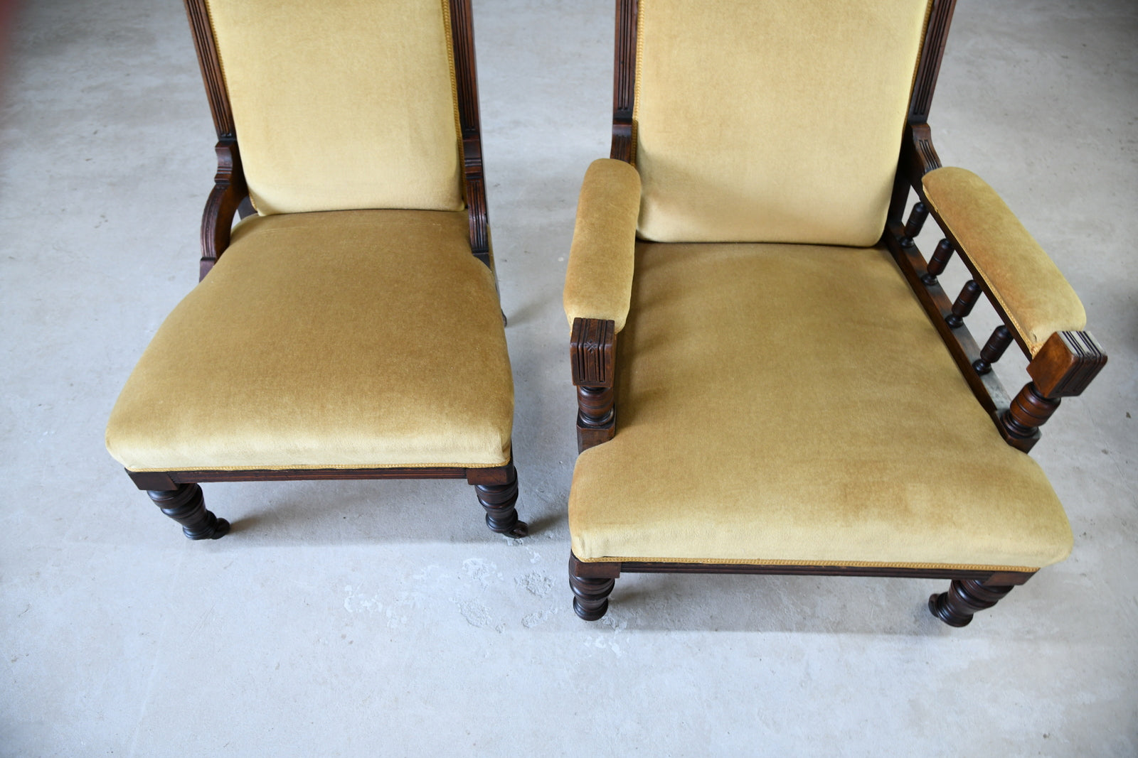 Pair Victorian Walnut Armchairs