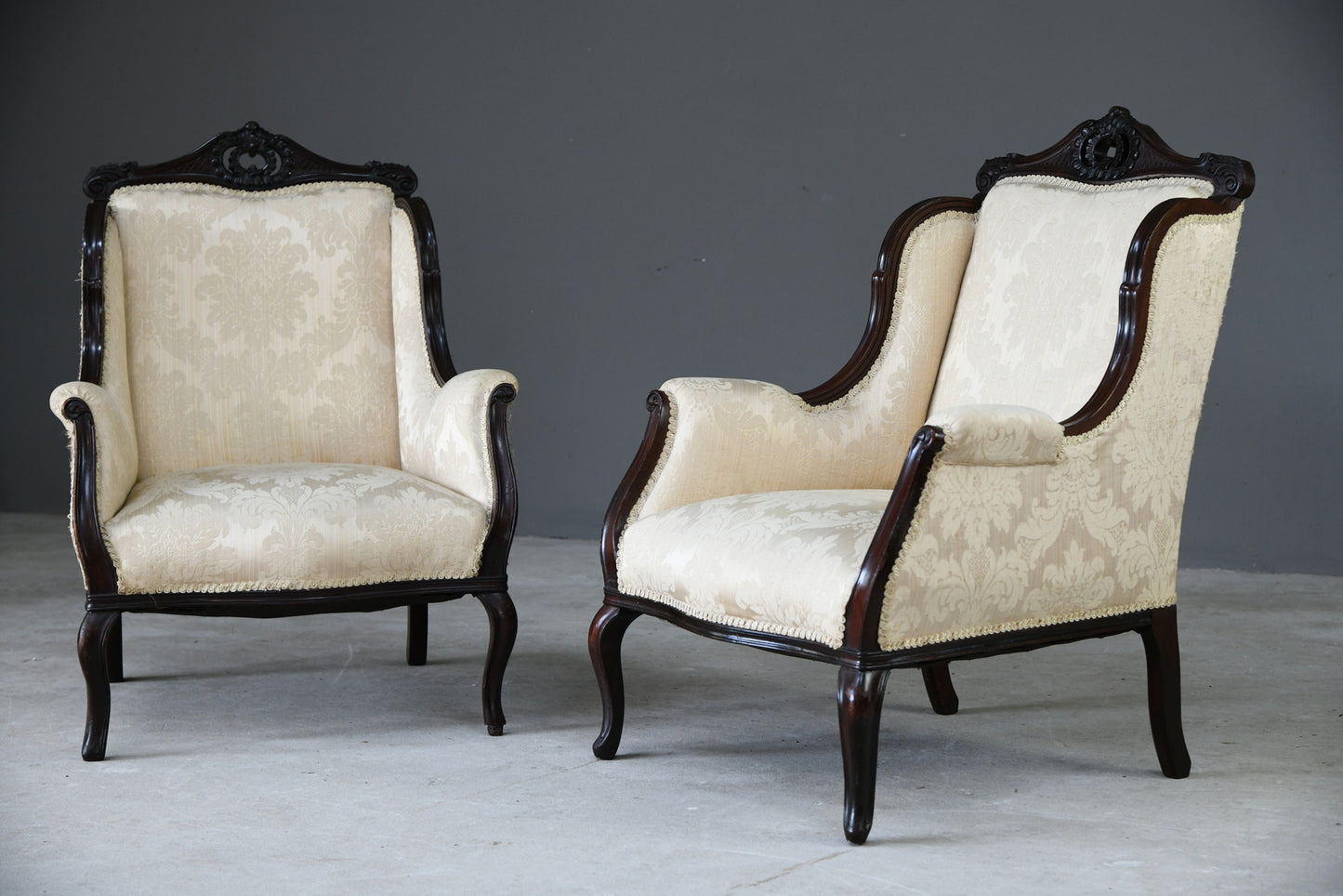 Pair Edwardian Upholstered Armchairs